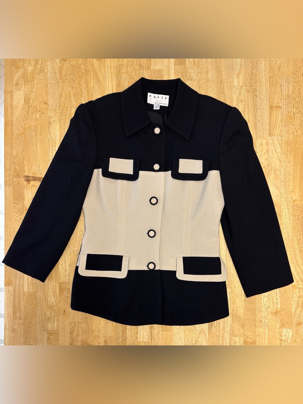VTG Paniz New York 100% Wool Colorblock Blazer 6 90s Office Siren Mod Contrast